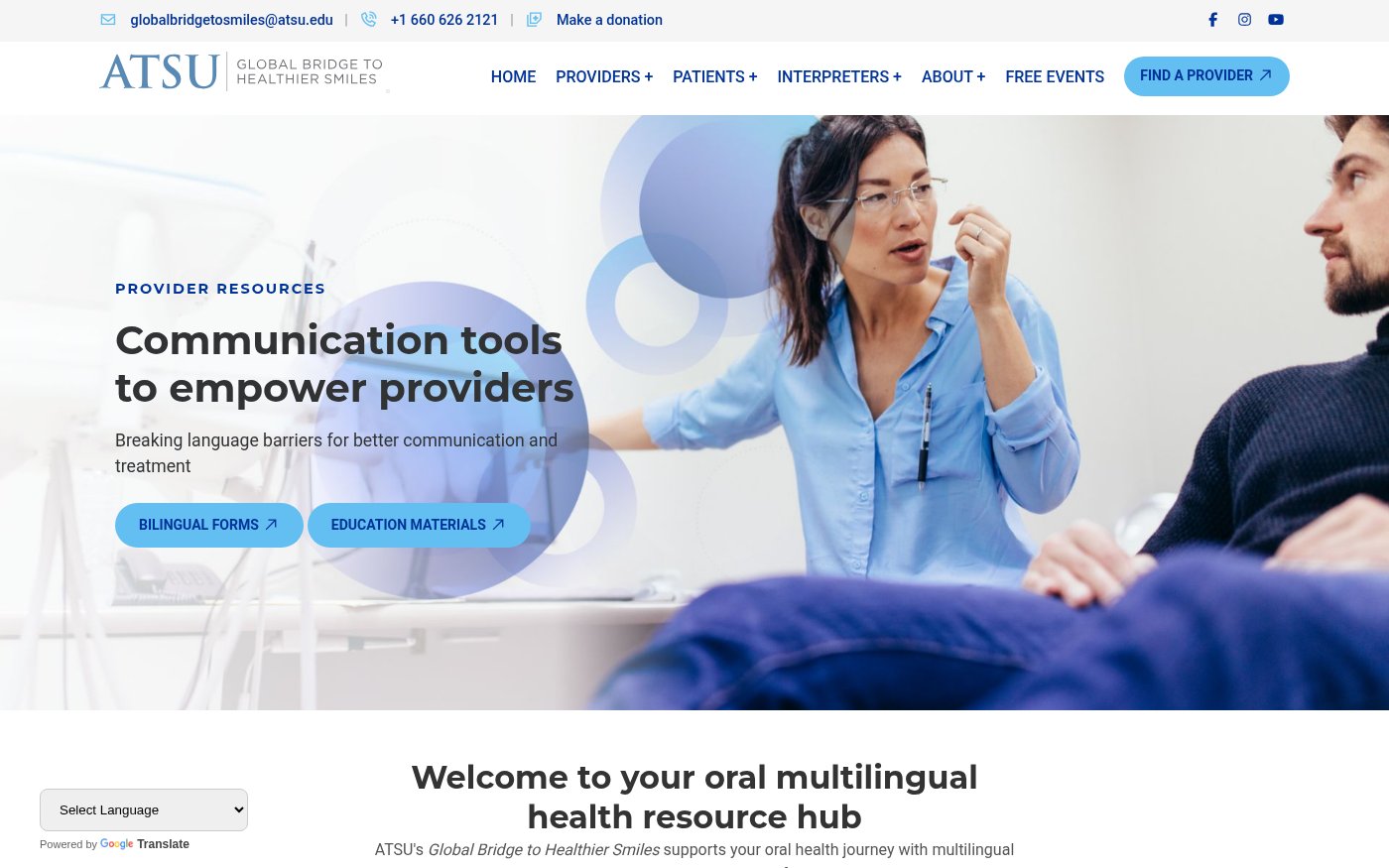 ATSU Global Bridge to Healthier Smiles website screenshot