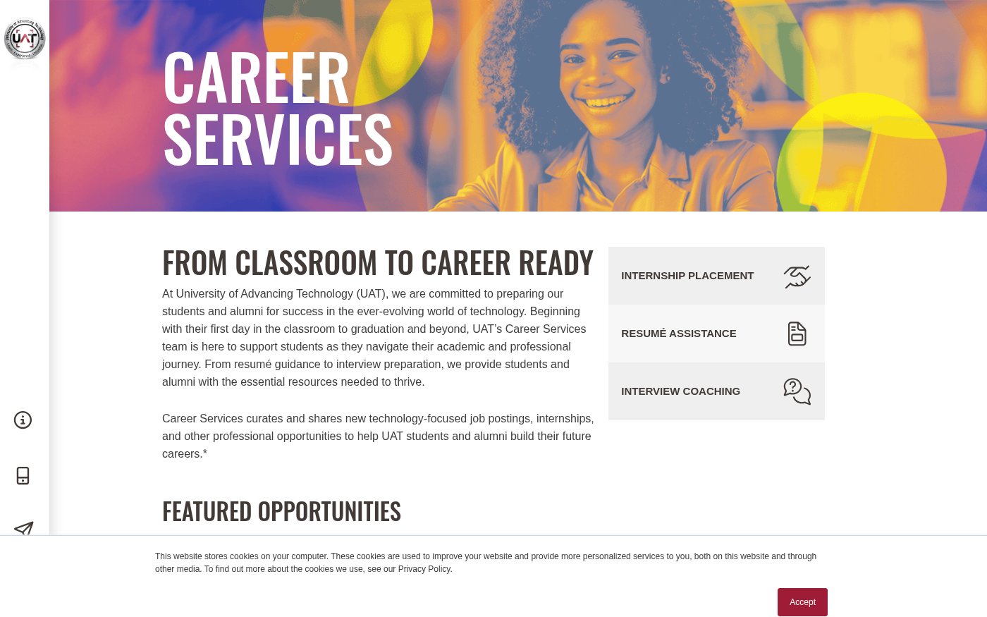 UAT Career Services website screenshot