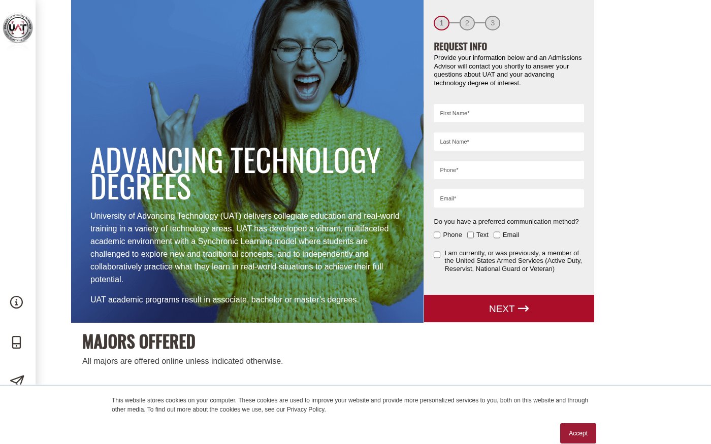 UAT Advancing Technology Degrees website screenshot
